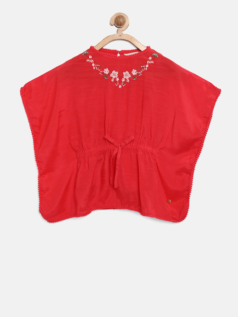 

Gini and Jony Girls Coral Pink Solid Kaftan Top