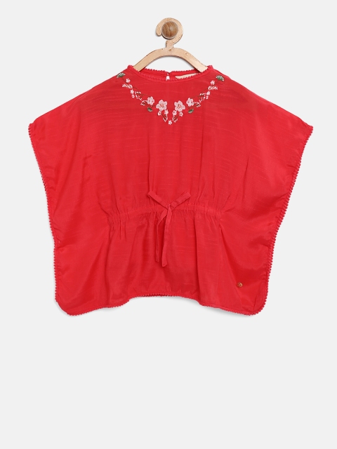 

Gini and Jony Girls Coral Pink Solid Kaftan Top
