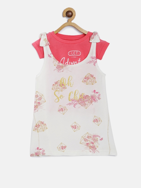 

Gini and Jony Girls White Printed Top With Tshirt