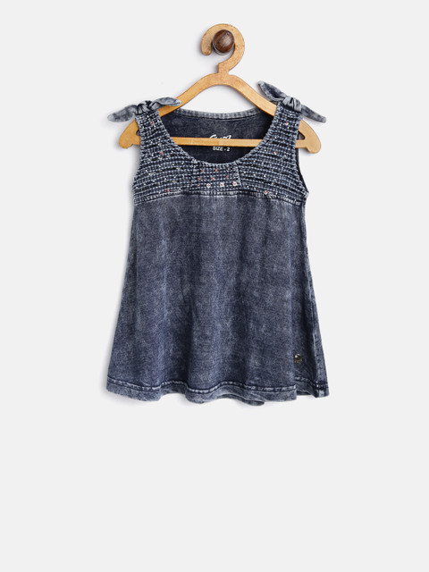 

Gini and Jony Girls Navy Blue Washed A-Line Chambray Top