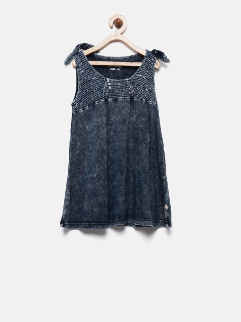 

Gini and Jony Girls Blue Solid Faded Indigo Top