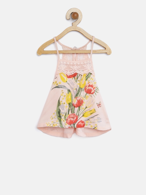 

Gini and Jony Girls Peach-Coloured Floral Print A-Line Top