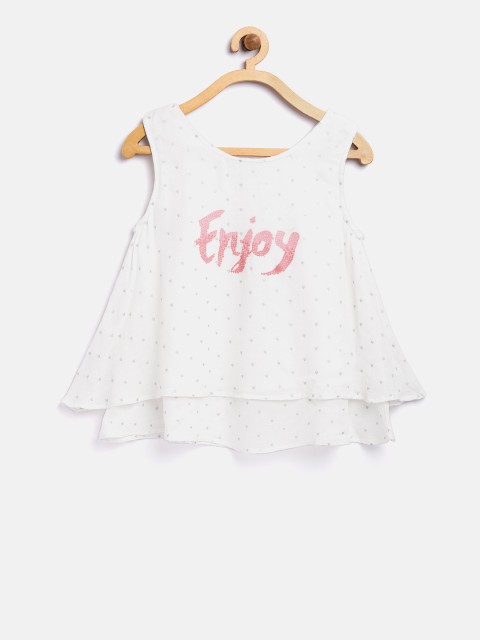 

Palm Tree Girls White Printed Layered A-Line Top