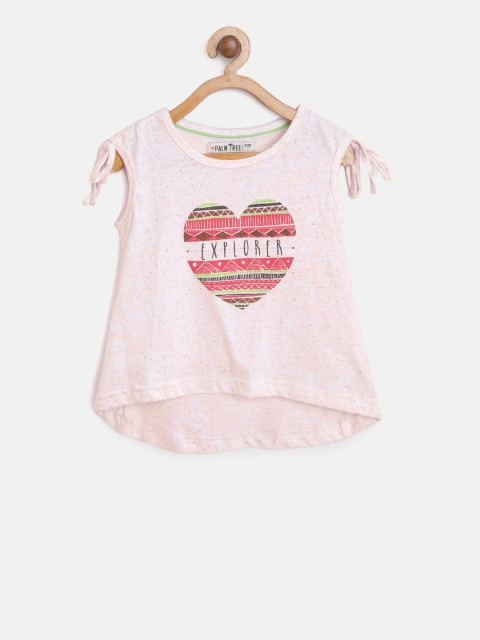 

Palm Tree Girls Pink Printed A-line Pure Cotton Top