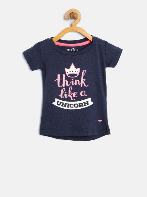 

Palm Tree Girls Navy Blue Printed Round Neck T-shirt