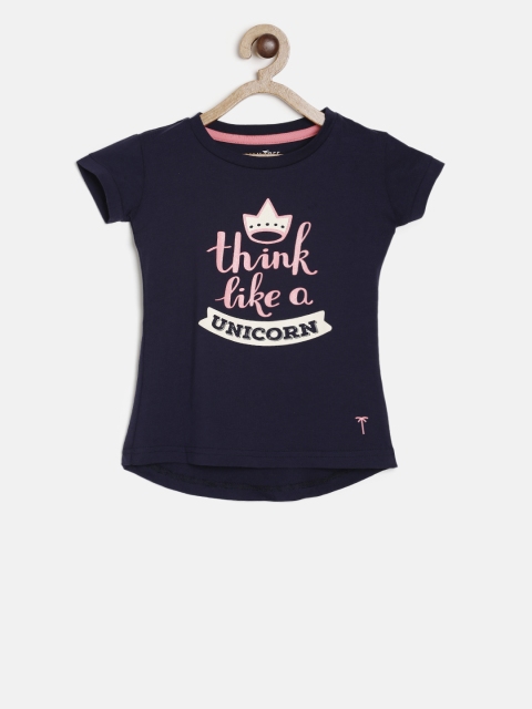 

Palm Tree Girls Navy Blue Printed Round Neck T-shirt