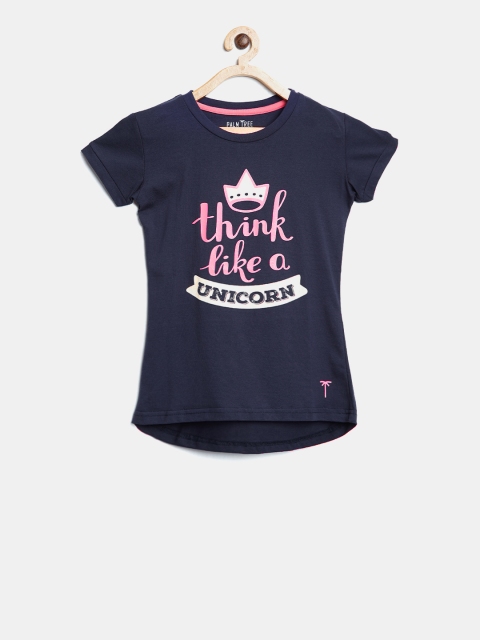 

Palm Tree Girls Navy Blue Printed Round Neck T-shirt