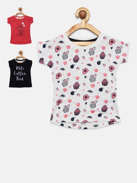 

Palm Tree Girls Red & Black Pack of 3 Printed T-shirts, White