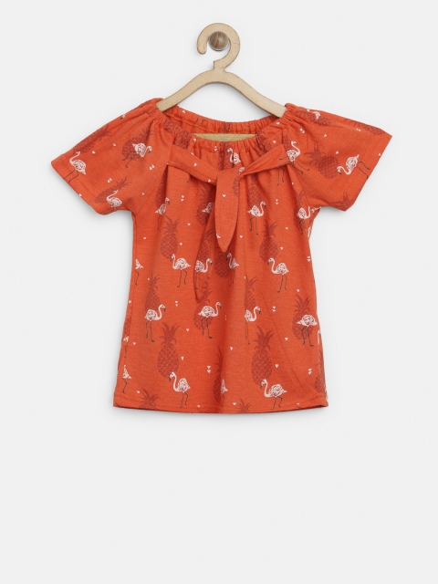 

Palm Tree Girls Orange Printed Bardot Top