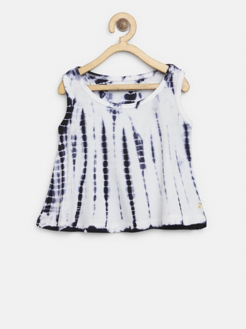 

Palm Tree Girls White & Navy Dyed A-Line Top