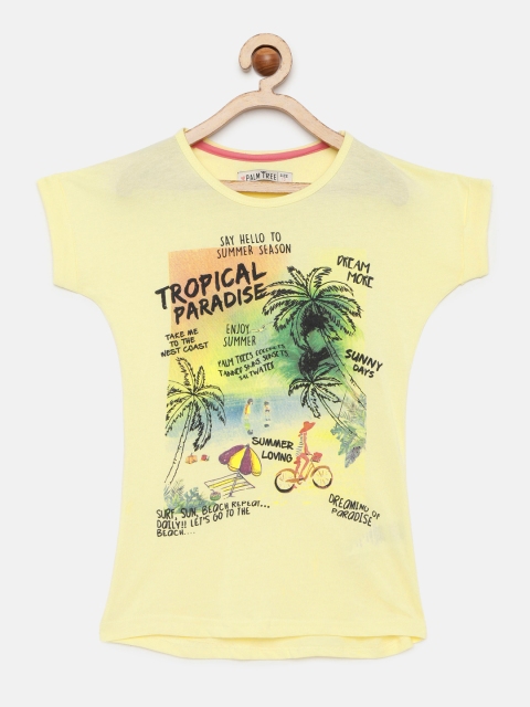 

Palm Tree Girls Yellow Printed Round Neck T-shirt