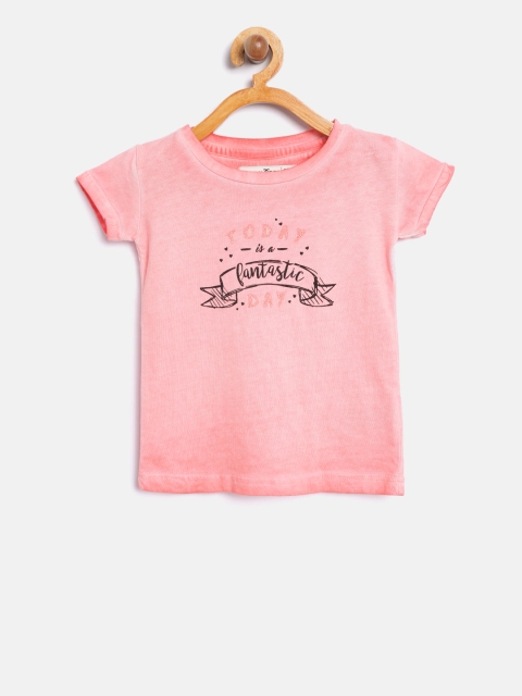 

Palm Tree Girls Peach-Coloured Printed Round Neck Pure Cotton T-shirt