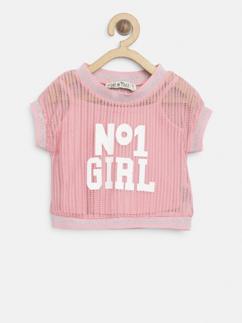 

Palm Tree Girls Pink Semi-Sheer Mesh Printed Boxy Top
