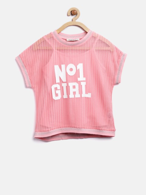 

Palm Tree Girls Pink Semi-Sheer Mesh Printed Boxy Top