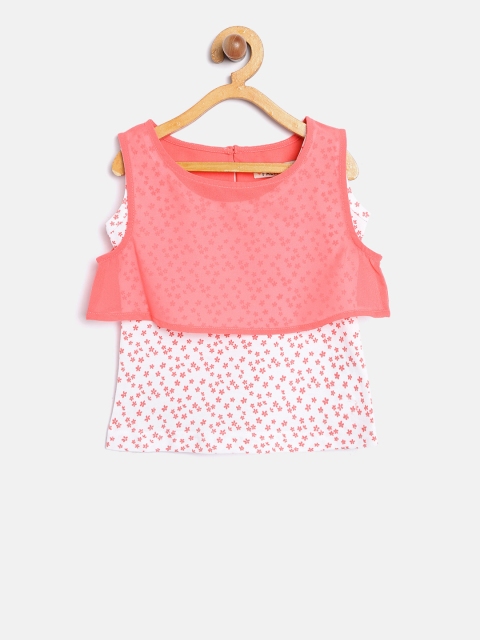 

Palm Tree Girls Coral Pink & White Floral Print Layered Top