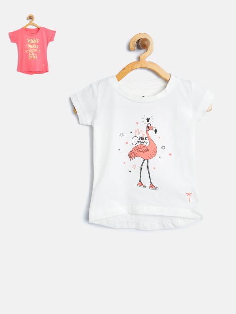 

Palm Tree Girls Set of 2 Round Neck T-shirts, White