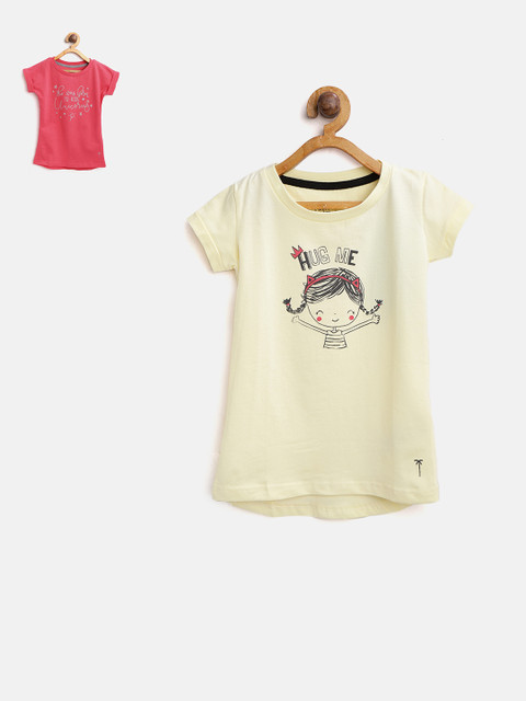 

Palm Tree Girls Pack of 2 Printed Round Neck T-shirts, Yellow