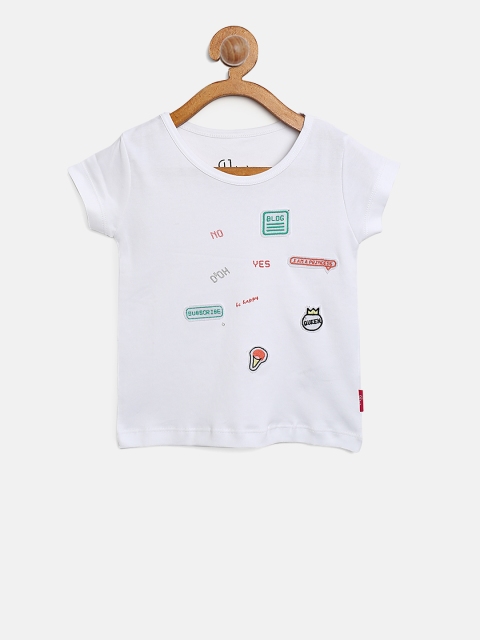 

Gini and Jony Girls White Round Neck Pure Cotton T-shirt with Applique Detail