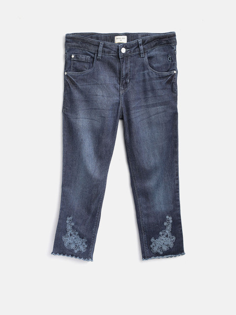 

Gini and Jony Girls Navy Blue Washed Regular Fit Denim Capris