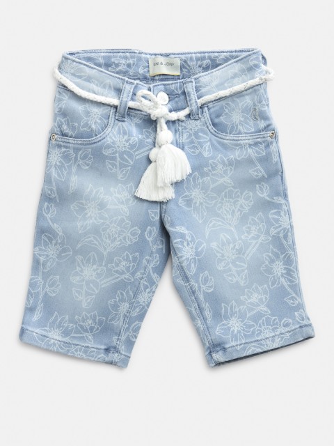 

Gini and Jony Girls Blue Washed & Printed Regular Fit Denim Shorts