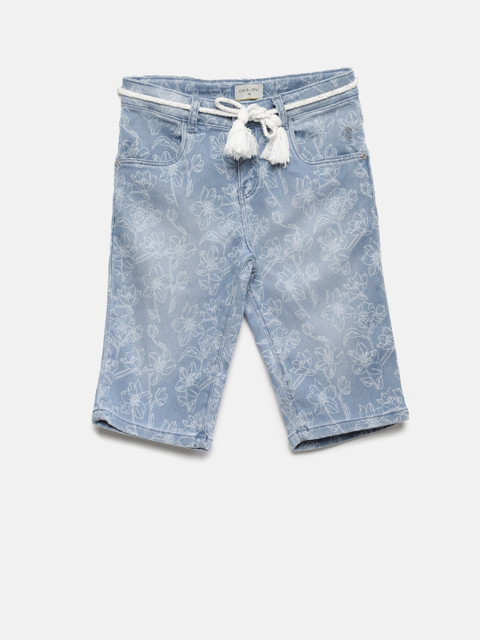 

Gini and Jony Girls Blue Printed Regular Fit Capris