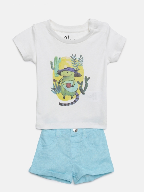 

Gini and Jony Boys White & Blue Printed T-shirt with Shorts