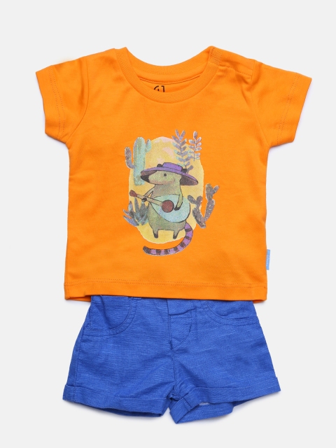 

Gini and Jony Boys Orange & Blue Printed T-shirt with Shorts