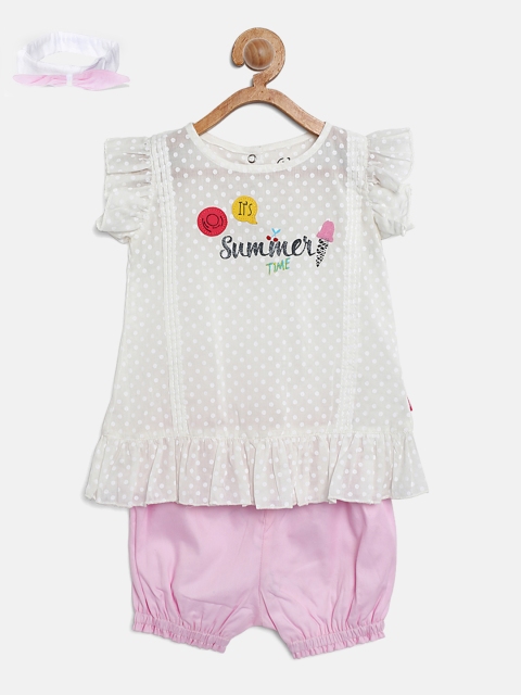 

Gini and Jony Girls White & Pink Printed Top with Shorts