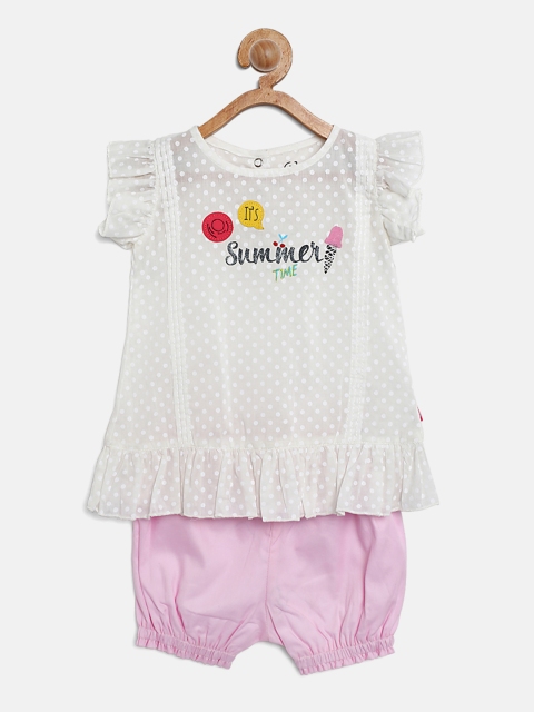 

Gini and Jony Girls White & Pink Printed Top with Shorts