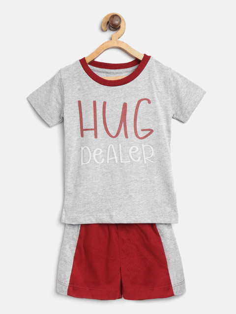 

Gini and Jony Boys Grey Melange & Maroon Printed T-shirt with Shorts