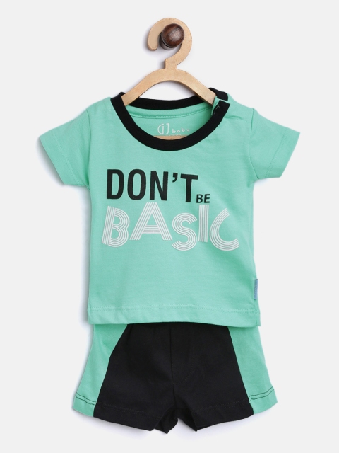 

Gini and Jony Boys Sea Green & Black Printed T-shirt with Shorts