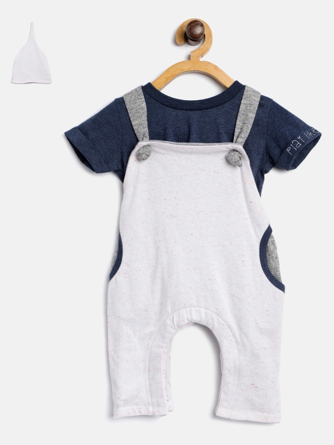 

Gini and Jony Boys Navy & Peach-Coloured Solid T-shirt with Trousers, Navy blue