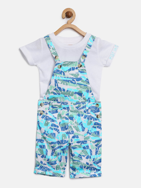 

Gini and Jony Boys Blue Printed Dungarees With T-shirt