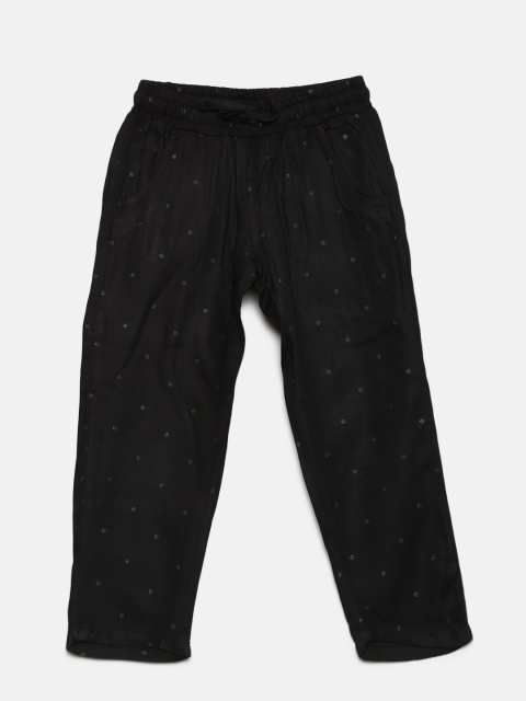 

Gini and Jony Girls Black Regular Fit Printed Trousers