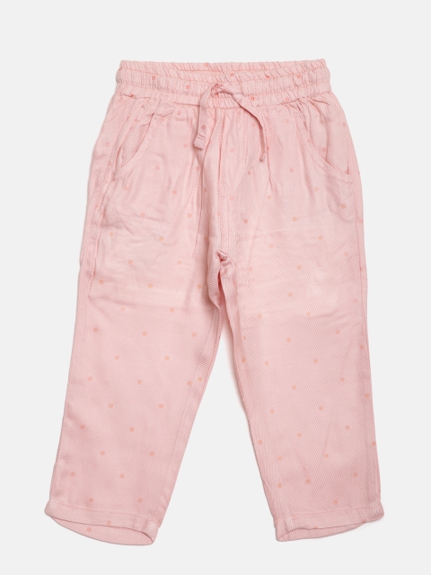 

Gini and Jony Girls Peach-Coloured Regular Fit Self-Striped Trousers with Printed Detail