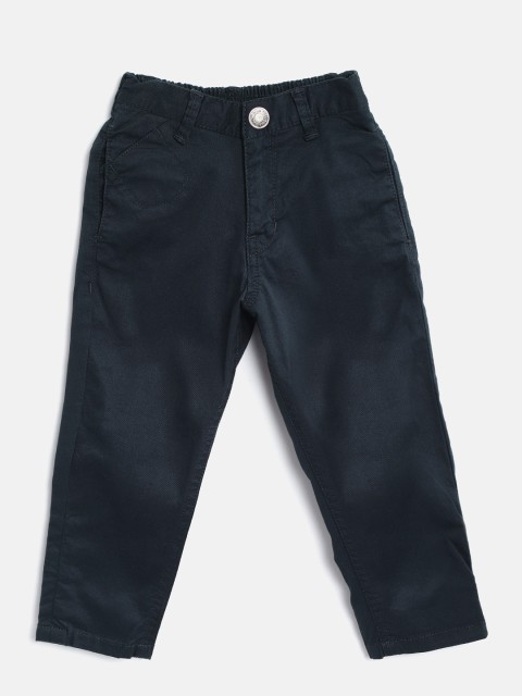 

Palm Tree Boys Navy Slim Fit Solid Regular Trousers, Navy blue