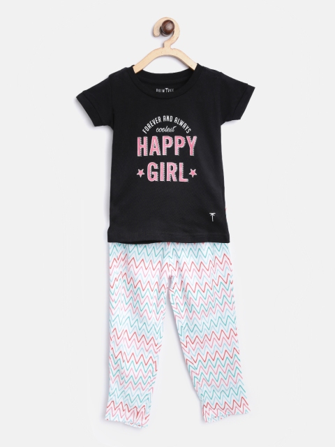 

Palm Tree Girls Black & Off-White Printed T-shirt with Pyjamas