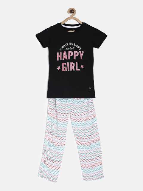 

Palm Tree Girls White & Black Printed T-shirt with Pyjamas