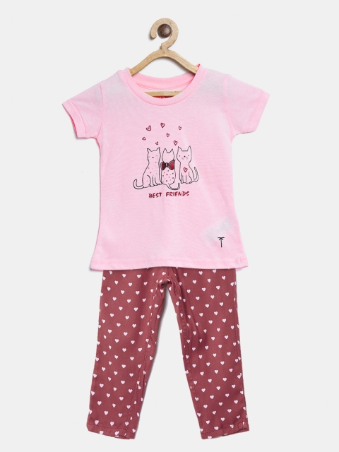 

Palm Tree Girls Pink & Rust Red Printed T-shirt with Pyjamas