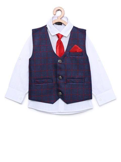 

Aj DEZInES Boys Blue & White Shirt with Waistcoat
