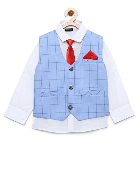

Aj DEZInES Boys Blue & White Shirt with Waistcoat