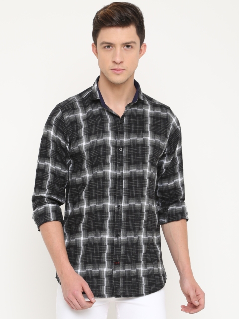 

Cross Court Men Black & White Slim Fit Checked Casual Shirt