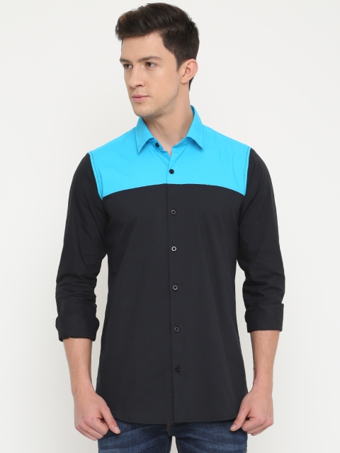 

Cross Court Men Black & Blue Slim Fit Colourblocked Casual Shirt