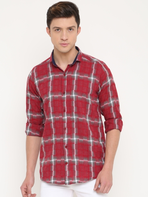 

Cross Court Men Red Slim Fit Checked Casual Shirt