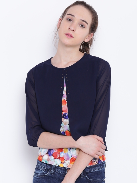 

OPt Women Multicoloured Printed Layered Styled Back Top, Multi