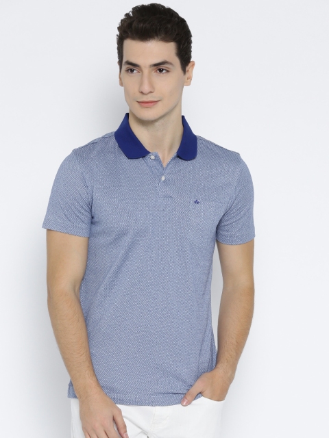 

Arrow Men Blue Self Design Polo Collar T-shirt
