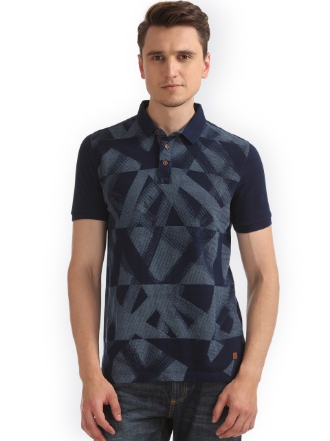 

Arrow Blue Jean Co. Men Blue Printed Polo Collar T-shirt