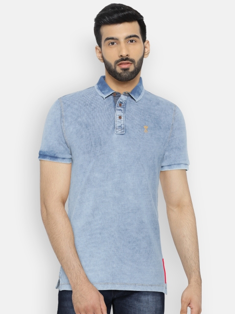 

Arrow Blue Jean Co. Men Blue Solid Polo Collar T-shirt