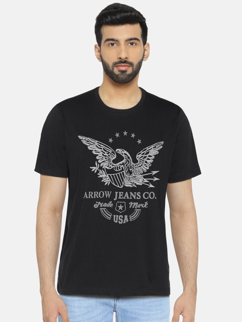 

Arrow Blue Jean Co. Men Black Self Design Round Neck T-shirt