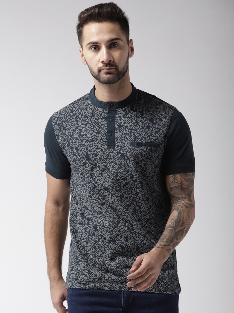 

Arrow New York Men Navy Blue Printed Henley Neck T-shirt